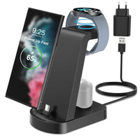 1 x RAW Customer Returns VCVS 3 in 1 Fast Charging Station Compatible with Samsung Charger, 18W Wireless Charging Cable for Galaxy S23 S22 S21 S20 Z Flip 5 4 3 Fold 4 3 Galaxy Watch 6 6 Classic 5 Pro 5 4 3 Active 2 Galaxy Buds - RRP €29.14