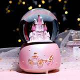 1 x RAW Customer Returns Music Box Crystal Ball with LED Night Light Snow Globe Musical Shape Castle Decoration Glass Ball Automatic Toy Gift Kids Christmas Birthday Pink TU - RRP €24.98