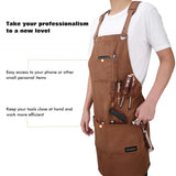 1 x RAW Customer Returns Housolution Work Apron, Multifunctional Waxed Canvas Waterproof Welding Apron with Tool Pockets Cross Straps for Woodworking Crafts Painting, Adjustable M to XXL, Brown - RRP €29.23