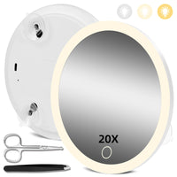 1 x RAW Customer Returns JADAZROR 20X Magnifying Mirror with Lights, 15cm Large Travel Mirror with Magnification, Rechargeable Lighted Magnifying Mirror, Portable 20X Travel Magnifying Mirror - RRP €22.99