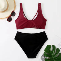 1 x RAW Customer Returns DURINM Women s Two-Piece Bikini Set Women s Push Up Bikini Sets High Waist Swimwear Cross Swimsuit Sets Sport Two-Piece Swimwear with Contrast Trim - RRP €39.99