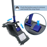 1 x RAW Customer Returns Masthome Flat Floor Mop Set, 128 cm Chenille Flat Mop with 4 Mop Pads, Wiper Set for Quick Cleaning Floor Cleaning, Send Scraping Dust Tool - Blue - RRP €28.39