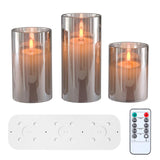 1 x RAW Customer Returns EXTSUD LED flameless candles flickering with charging station and remote control timer function, set of 3 LED candles made of glass, rechargeable flame candle light, romantic tea lights, decorative living room, grey - RRP €26.21