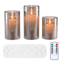 1 x RAW Customer Returns EXTSUD LED flameless candles flickering with charging station and remote control timer function, set of 3 LED candles made of glass, rechargeable flame candle light, romantic tea lights, decorative living room, grey - RRP €26.21