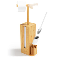 1 x RAW Customer Returns Rainsworth Standing Toilet Paper Holder with Toilet Brush - 3 in 1 Bamboo Toilet Set with Toilet Paper Holder and Storage, Toilet Paper Holder with Brush, HBT 71.6 x 15.5 x 21.5 cm - RRP €51.13