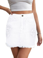 1 x RAW Customer Returns JayscreateEU women s summer skirt, denim skirt, tight skirt, mini skirt with pocket, hip skirt, A-line skirt with pocket hem, skirt with fringes, white, XXL - RRP €30.24