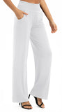 1 x RAW Customer Returns EXCHIC Women s Solid Color Loose Straight Cut Palazzo Pants High Waist Stretchy Lounge Pants with Pockets S, White  - RRP €27.98