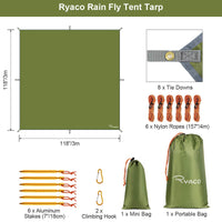 1 x RAW Customer Returns RYACO Tarp 3x3 m Waterproof Tent Tarp Ultralight with Eyelets 6 Ground Pegs 6 Ropes, Anti-UV Snow Rain Protection Lightweight Compact for Hammock Camping Hiking Picnic Travel Outdoor Activities - RRP €32.99