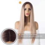 1 x RAW Customer Returns 71cm 28 Wig Brown and Blonde Long Straight Ombre Wigs for Women, Dark Root Middle Part Full Natural Party Costume Wig Women 041A - RRP €25.2