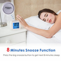 1 x RAW Customer Returns Plumeet Digital Travel Alarm Clock, Easy to Set, with Snooze Mode, Soft Night Light, Large Time, Month, Date and Alarm Display, Rising Sound Alarm White  - RRP €17.41