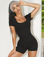 1 x RAW Customer Returns ZAAYO Women s Jumpsuit Short Tight Scrunch Butt Bodysuit U Collar Body One Piece Yoga Sexy Backless Sports Overall Romper Gym Workout Bodycon Black S - RRP €35.99