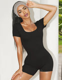 1 x RAW Customer Returns ZAAYO Women s Jumpsuit Short Tight Scrunch Butt Bodysuit U Collar Body One Piece Yoga Sexy Backless Sports Overall Romper Gym Workout Bodycon Black S - RRP €35.99