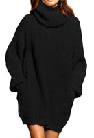 1 x RAW Customer Returns Viottiset Women s Oversized Long Sleeve Mini Sweater Dress Turtleneck Ribbed Chunky Knitted Pullover 01 Black M - RRP €48.4