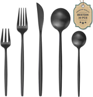 1 x RAW Customer Returns Bestdin cutlery set for 6 people, 30 piece stainless steel cutlery set, matt black, dining cutlery set with knife, fork, spoon, high-quality stainless steel cutlery, dishwasher safe. - RRP €35.99