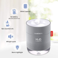 1 x RAW Customer Returns SMARTDEVIL USB Humidifier 500ml, Mini Air Humidifier Ultra Quiet Humidifier, Automatic Shut-Off Portable Humidifier, No Battery, Essential Oil Prohibited, 2 Filters Gray - RRP €22.99