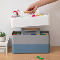 1 x RAW Customer Returns EZOWARE Set of 3 Stackable Organizer Caddy with Handle, Large Carrying Box Storage Baskets with 5 Compartments for Bathroom, Kids Room, Craft Supplies, Sewing Supplies - 3 Colors - RRP €27.99