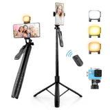 1 x RAW Customer Returns Cell Phone Tripod, UTEBIT 1.6m Extendable Selfie Stick with Bluetooth Remote Control and Fill Light, 360 Rotation Aluminum Tripod Cell Phone Holder, Smartphone Tripod Compatible with iPhone, Android, Gopro, Camera - RRP €24.19