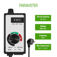 1 x RAW Customer Returns Electric Fan Speed Controller Variable Adjuster for Hydroponics Inline Duct Exhaust Ceiling Fans with 1.8m Long 230V 8A Cord - RRP €27.01