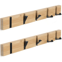 1 x RAW Customer Returns ANVODE 2 Pack Wooden Wall Coat Hooks, Bamboo Coat Rack Foldable Coat Hook with 5 Hooks for Jackets, Hats and Handbags 42cm  - RRP €27.53