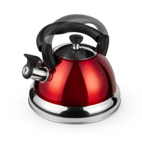 1 x RAW Customer Returns ROSSETTO kettle induction tea kettle whistling kettle for gas stove, stainless steel camping kettle 3 liters with foldable handle, suitable for all types of stoves, tea kettle with whistle, red - RRP €25.2