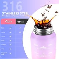 1 x RAW Customer Returns SLUXKE drinking bottle stainless steel 1 liter with time marking, 1L thermos flask with premium leak-proof lid for hot, carbonated and cold drinks PURPLE PINK - RRP €19.96