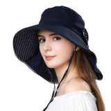 1 x RAW Customer Returns Comhats Sun Hat Women UPF 50 Sun Protection Summer Hat with Neck Cord for Women Wide Brim Foldable 053 Navy Blue M - RRP €20.99