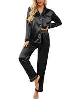 1 x RAW Customer Returns Ekouaer Women s Silk Pajamas Set with Button Women s Silk Pajamas Women s Silk Long Two-Piece Pjs Sets Leisure Suit, Black, L - RRP €31.99