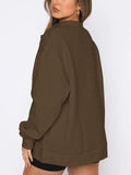 1 x Brand New REORIA Women s V-Neck Huge Sweatshirts Long Sleeve Oversized Tops Casual Loose Pullover Brown S - RRP €27.6