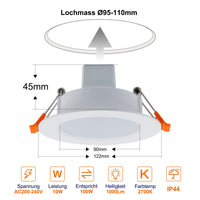 1 x RAW Customer Returns DUSKTEC 10W RGB LED Downlight, Dimmable Bluetooth Color LED Recessed Ceiling Spotlight, Diameter 120mm, IP44 LED for Smart Ceiling, 2700K Warm White Light for Living Room Kitchen, 230V, 4 Pack - RRP €34.27