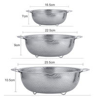 3 x Brand New BUZIFU 3 PCS Stainless Steel Kitchen Strainer Micro-Perforated Strainers with Double Handles Pasta Strainer Stainless Steel Fruit Strainer Micro Perforated Strainer for Kitchen, 16.5 22.5 25.5cm - RRP €70.77