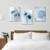 1 x RAW Customer Returns Artscope Prints and Paintings on Canvas 3 pcs. Flower Watercolor Blue and Gold Picture Photography Mural Canvas Wall Art Nice Gift for Home Decor Restaurant Kitchen Anniversary Birthday Gift 30x40CM - RRP €27.2