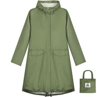 1 x RAW Customer Returns Anyoo Waterproof Raincoat for Women Hooded Rain Jacket Lightweight Long Raincoat Windbreaker Trench Coat Army Green One Size - RRP €27.99