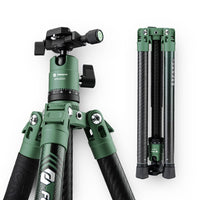 1 x RAW Customer Returns Fotopro Carbon Tripod 151 cm 360-degree ball head quick release plate Lightweight camera tripod for travel tripod Folded height only 36 cm, Maximum load up to 10 KG, Green - RRP €182.53