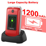 1 x RAW Customer Returns USHINING 4G senior cell phone without contract, folding cell phone, large button cell phone for seniors with 2.8 and 1.77 inch dual color display SOS function charging station dual SIM speed dial1200 mAh battery, red - RRP €62.51