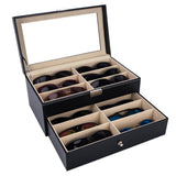 1 x RAW Customer Returns AUTOARK Glasses Storage and Sunglasses Drawer, Lockable, Made of Leather, 12 Pieces, Black, AW-023 - RRP €39.98