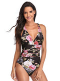 1 x RAW Customer Returns Summer Mae One Piece Swimsuit for Women Sexy Swimwear and Pool Monokini Elegant Beach Black Pink Flowers L - RRP €24.0