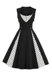 1 x RAW Customer Returns Axoe Women s 50s Cocktail Dress Rockabilly Elegant Pleated Skirt Festive Party Dress Vintage Dress Audrey Hepburn Evening Dresses with Polka Dots Knee Length, Black and White, XL 44 EU  - RRP €37.99