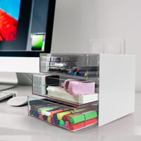 1 x RAW Customer Returns Zuiaso Desk Organizer with Drawer, Desk Storage Box, Plastic Office Supplies Organizer, Desk Organizer for Office, School, Home 3 Drawers, White  - RRP €19.99