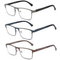 4 x Brand New Hubeye 3 Pack Metal Reading Glasses for Men Anti Blue Light Eyeglasses Square Men Eyewear Spring Hinges Blue Light Blocking Computer Reading Aid 1.00 - RRP €100.8