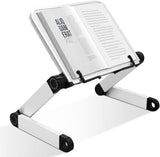 1 x RAW Customer Returns Book stand, adjustable, foldable, stable metal book stand for recipe, textbook, document, music stand, cookbook holder, reading stand for school, kitchen and office, portable learning tool, white - RRP €26.99