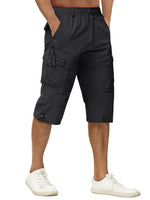 1 x RAW Customer Returns TACVASEN Men s 100 Cotton Casual Military Elastic Capri Cargo Shorts with Multi Pockets, 34, Black - RRP €39.31