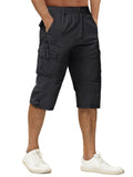 1 x RAW Customer Returns TACVASEN Men s 100 Cotton Casual Military Elastic Capri Cargo Shorts with Multi Pockets, 32, Black - RRP €39.31