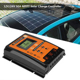 1 x RAW Customer Returns MPPT Solar Charge Controller, Fydun 12V 24V Solar Panel Battery Controller Dual USB Panel Solar Charge Regulator LCD Display Current Regulator Black Orange 70A  - RRP €78.91