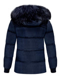 1 x RAW Customer Returns Libland Women s Puffer Padding Long Jacket, Women s Winter Bubble Coats with Detachable Faux Fur Collar 7696 Blue Large - RRP €29.5