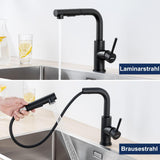 1 x RAW Customer Returns Lonheo low pressure kitchen faucet black, low pressure kitchen faucet with shower extendable for boiler or small storage tank, stainless steel kitchen faucet black with 2 jet types shower - RRP €64.98