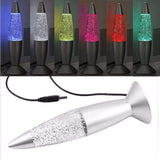 2 x RAW Customer Returns Riaxuebiy Glitter Lava Lamp LED Vintage Mini 7.28 Night Light Lamp with USB Multi Color Changing Rocket Light for Kids Boys Girls Bedroom Gift Silver, USB  - RRP €36.28