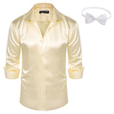 1 x RAW Customer Returns Men s Fashionable Casual Dress Shirt Luxurious Shiny Silk Satin Shirt M Apricot 521-3 - RRP €36.99