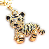 1 x Brand New Sweet Home Women Gold Plated Alloy Rhinestone Tiger Keychain Handbag Charm, Black - RRP €27.6