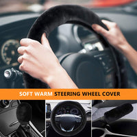 2 x Brand New ASANMU Car Steering Wheel Cover, 3pcs Plush Steering Wheel Cover Handbrake Cover, Protective Warm Synthetic Wool Steering Wheel Cover Car Interior Accessories Winter, Universal 36-39cm - RRP €69.6