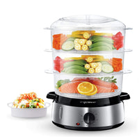 1 x RAW Customer Returns Aigostar steamer with timer 9L, 3-tier stacking baskets rice bowl, 800W electric steamer, automatic switch-off, stainless steel BPA free, silver black. DISPOSABLE PACKAGING. - Fitfoodie Steel 30INA - RRP €35.28